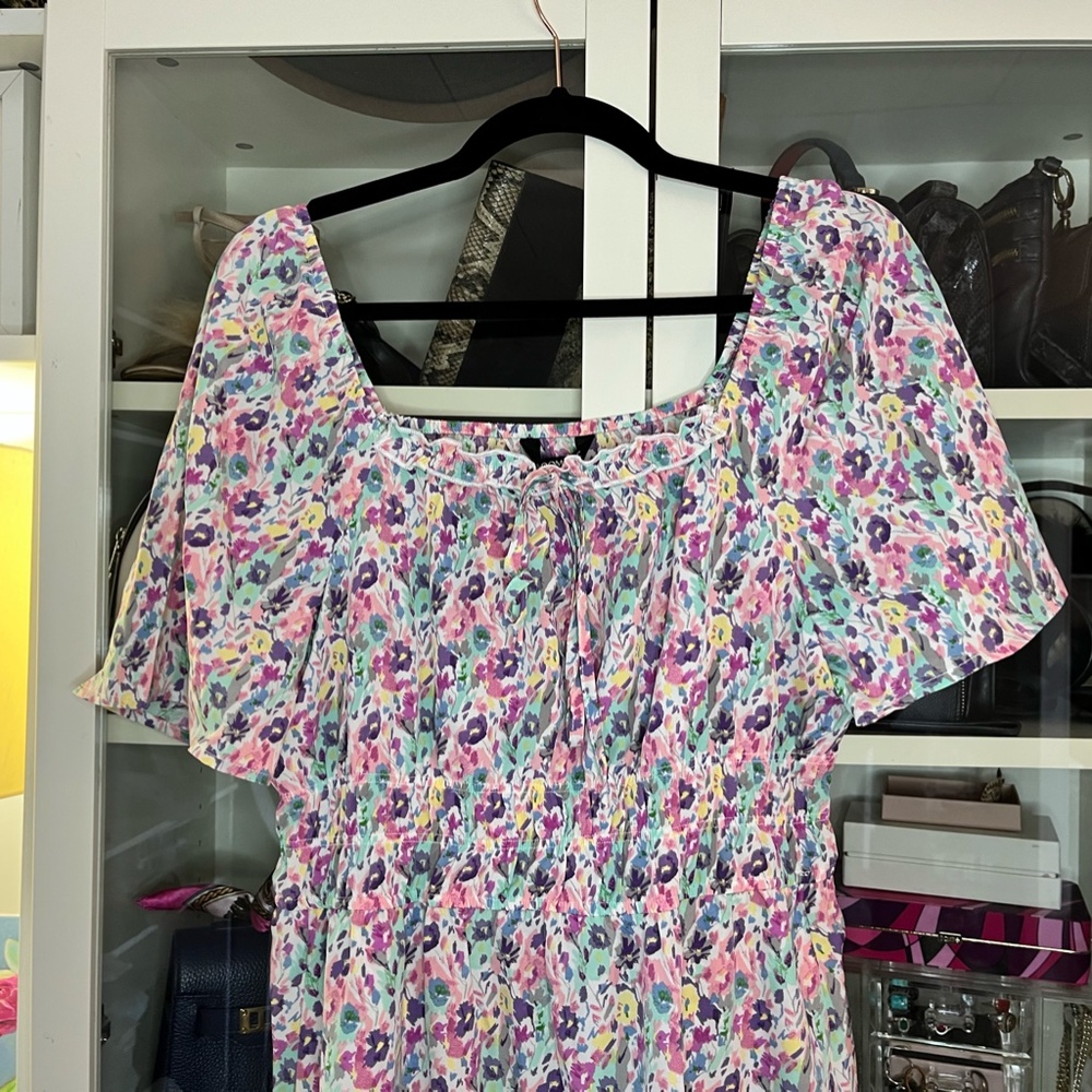 Pastel Floral Print Smocked Waist Long Tiered Dress - Picture 5 of 7